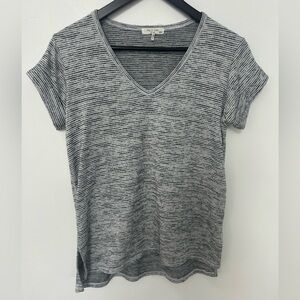 Rag & Bone Striped Slub V-Neck Tee XS Gray Black Lightweight